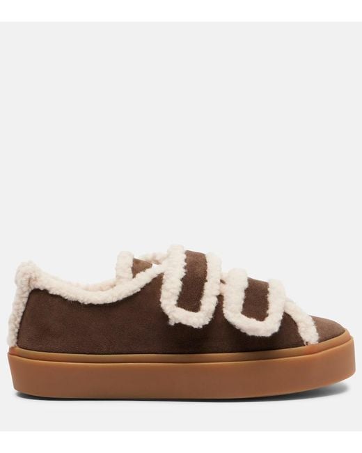 Inuikii Brown Shearling-Trimmed Suede Low-Top Sneakers