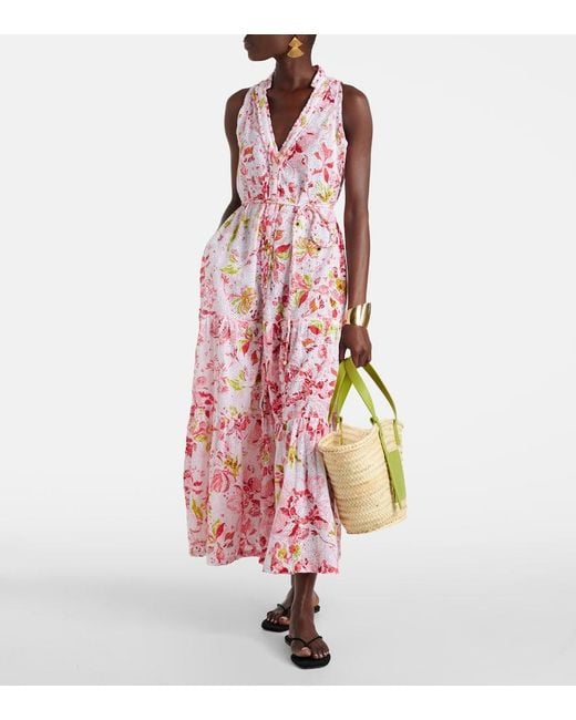 Poupette Pink Nana Floral Tiered Cotton Maxi Dress