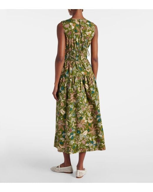 Ulla Johnson Green Elenora Printed Cotton Midi Dress