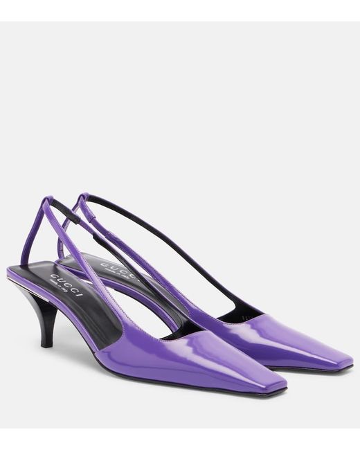 Gucci Purple Embellished Leather Slingback Pumps