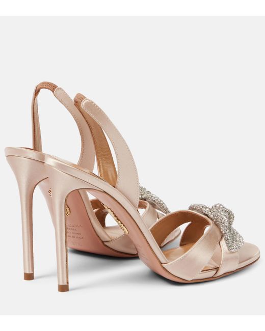 Aquazzura Metallic Very Bow Tie Embellished Satin Sandals