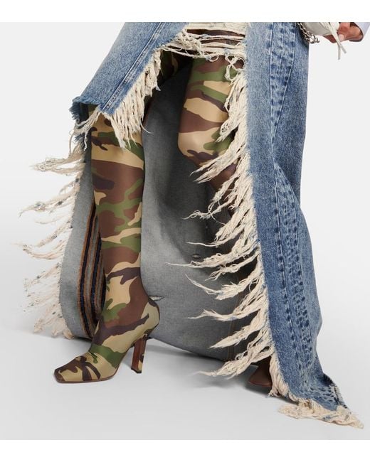 Vetements Blue Distressed Denim Maxi Skirt
