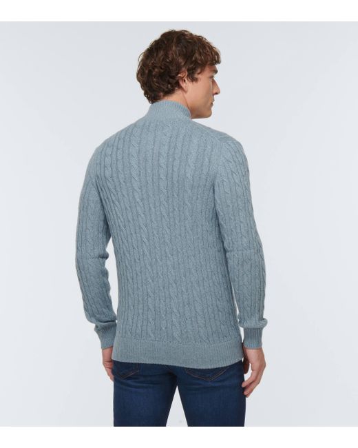 Loro Piana Blue Cable-Knit Cashmere Cardigan for men