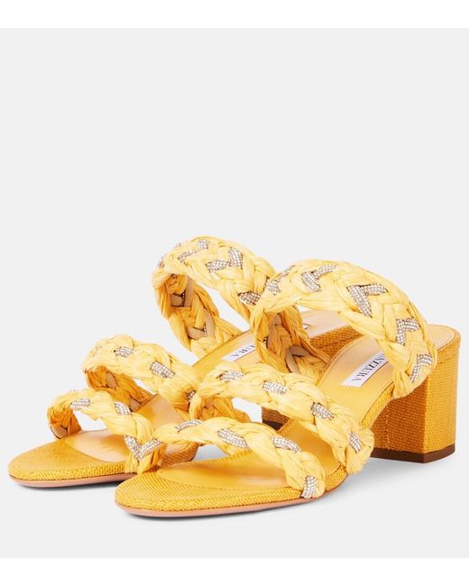 Aquazzura Yellow Costiera 50 Embellished Raffia Sandals