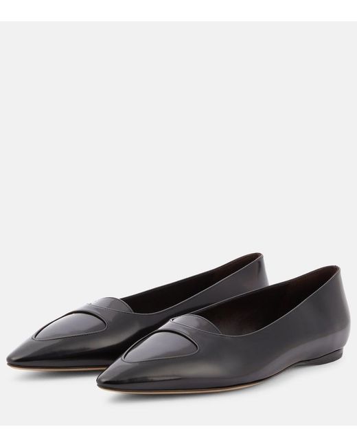 The Row Black Viv Leather Ballet Flats