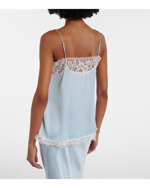 Faithfull The Brand Blue Hanna Lace-Trimmed Satin Camisole