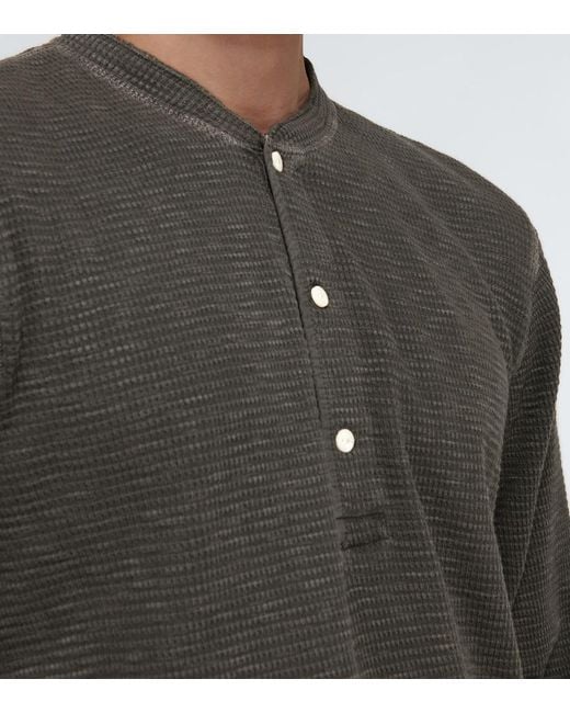 RRL Gray Waffle-Knit Cotton Henley Shirt for men
