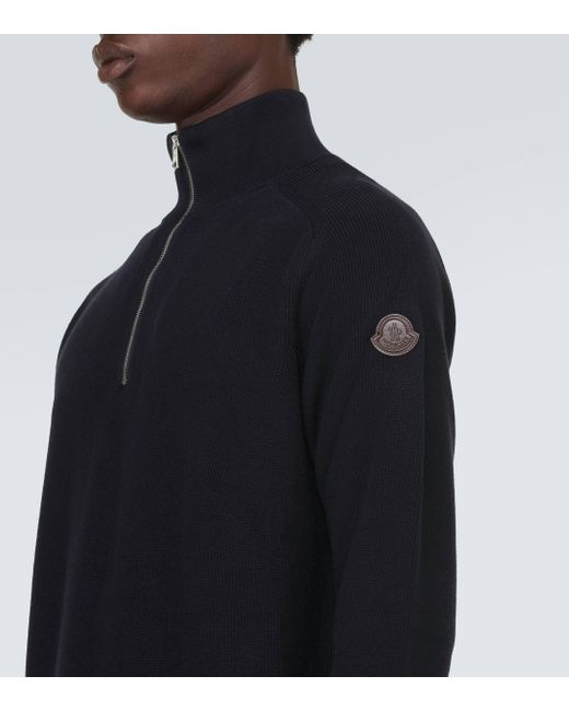 Moncler Blue Cotton And Cashmere Half-zip Sweater for men