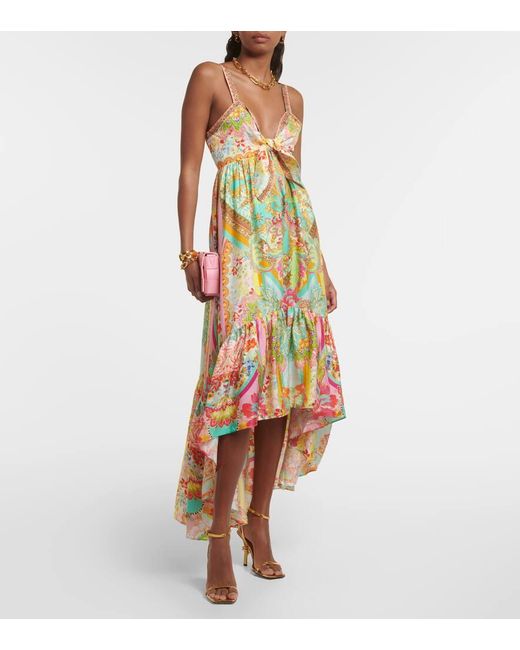 Camilla White Printed Ruffled Silk Midi Dress