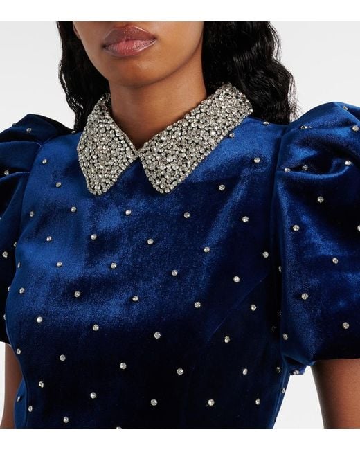 Rebecca Vallance Blue Vivicia Embellished Velvet Minidress