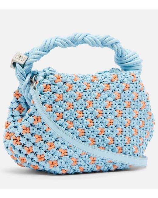 Ganni Blue Bou Mini Woven Top-Handle Bag
