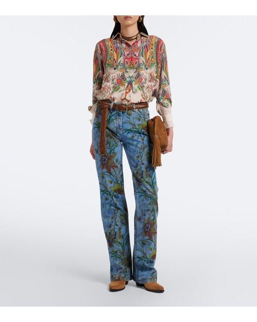 Etro Blue Floral Flared Jeans