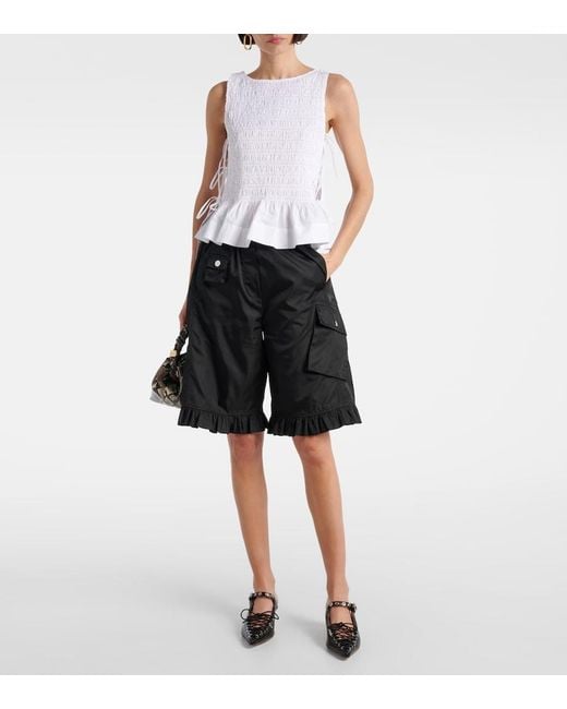Ganni White Shirred Cotton Top