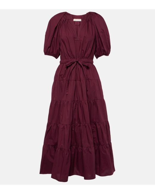 Ulla Johnson Purple Olina Cotton Poplin Midi Dress