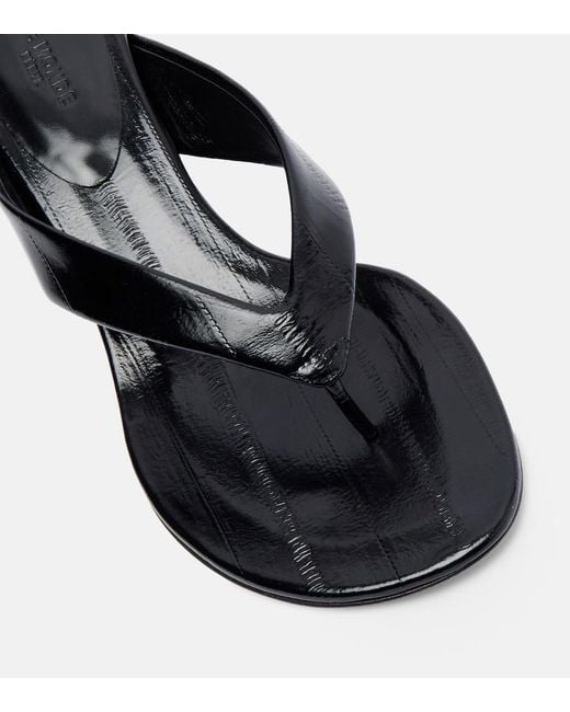 Le Monde Beryl Black Micro Wedge Leather Thong Sandals
