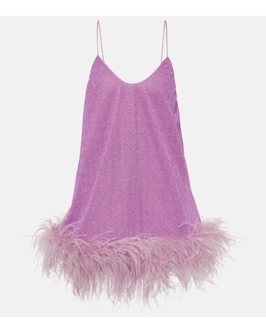 Oseree Purple Lumiere Plumage Feather-Trimmed Minidress