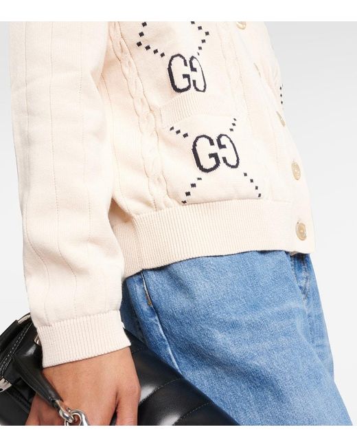 Gucci Natural GG Intarsia Cotton Cardigan