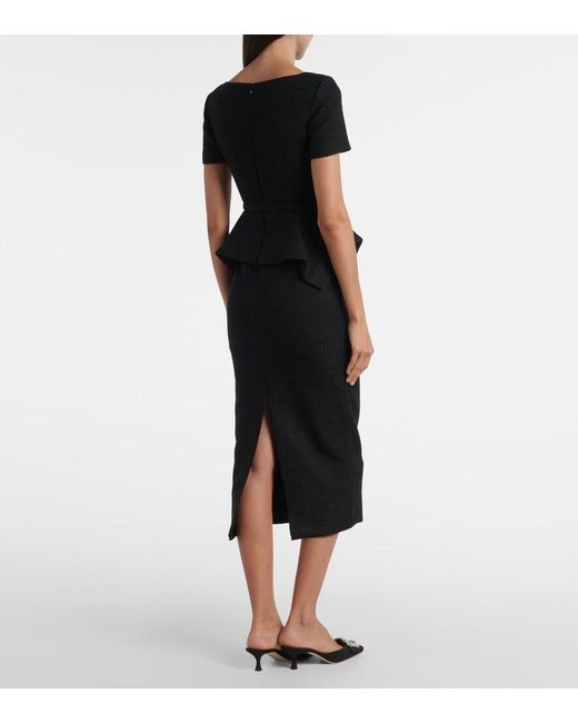 Roland Mouret Black Belted Peplum Boucle Midi Dress