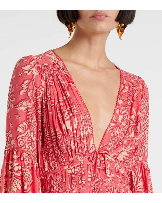 Poupette Red Chiara Printed Ruffled Minidress