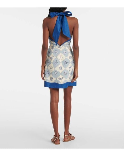 Vestido Corto Pia De Lino Estampado ALÉMAIS de color Blue
