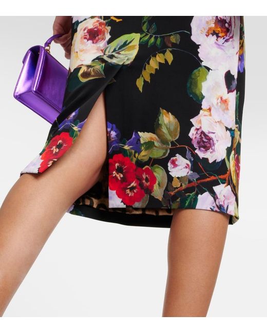 Dolce & Gabbana Multicolor Charmeuse Calf-Length Skirt With Rose Garden