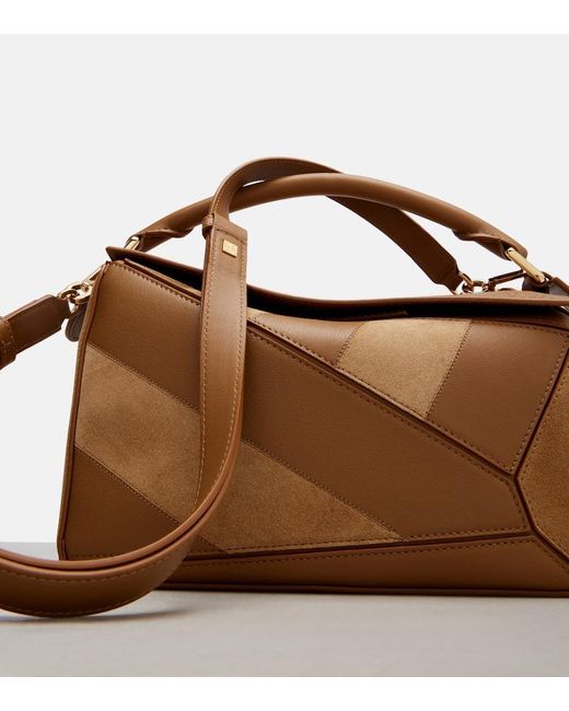 Loewe Brown Puzzle Small Leather And Suede Tote Bag
