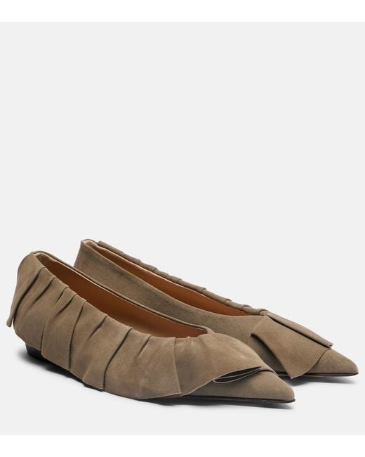 J.W. Anderson Brown Ruffled Suede Ballerina Flats