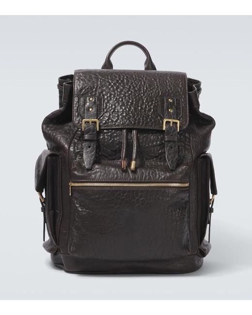 Brunello Cucinelli Black Leather Backpack for men