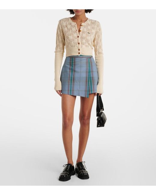 Vivienne Westwood Blue Cut Off Tartan Cotton And Linen Miniskirt