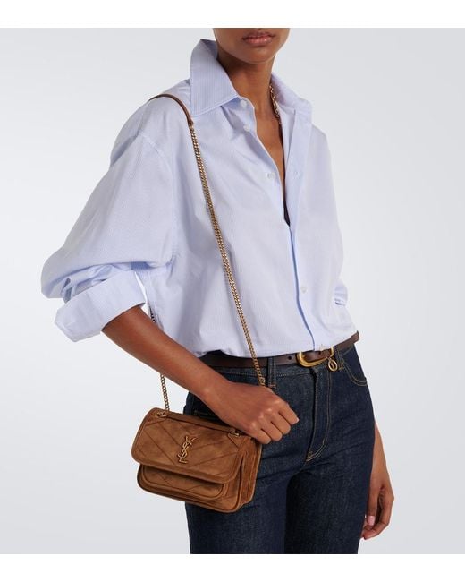 Saint Laurent Brown Niki Mini Suede Shoulder Bag