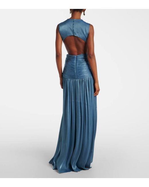 Costarellos Blue Draped Open-Back Jersey Gown