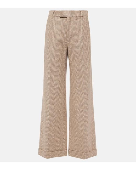 Brunello Cucinelli Natural Chevron Wool-Blend Flared Pants