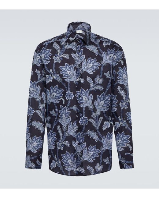 Etro Blue Cotton Shirt With Floral Print for men