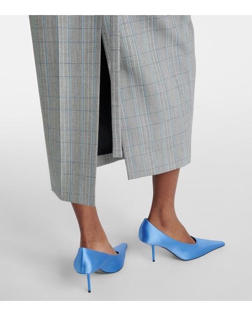Victoria Beckham Gray Checked Virgin Wool Midi Skirt
