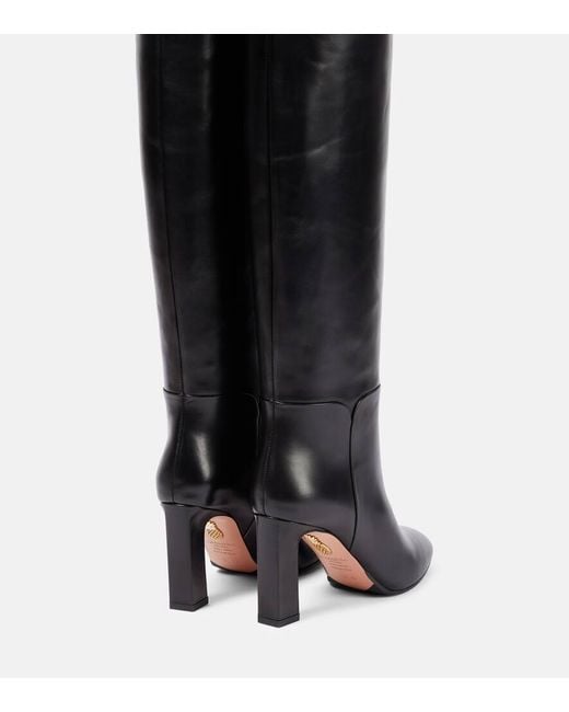 Aquazzura Black Sellier 85 Leather Knee Boots