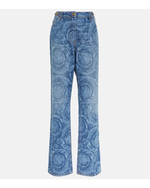 Versace Blue Barocco High-rise Straight Jeans