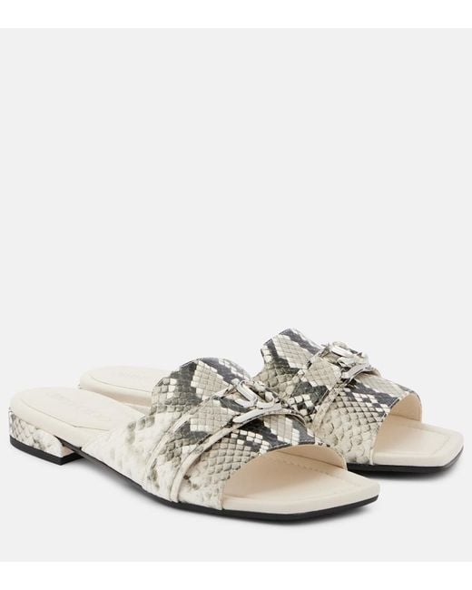 Jimmy Choo White Nako Snake-Effect Leather Slides