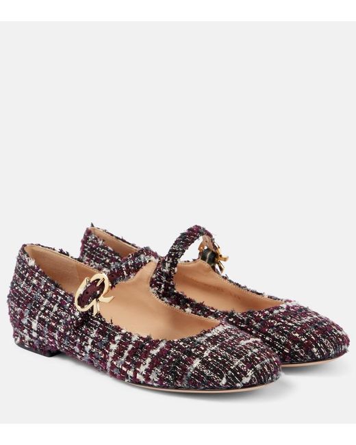 Gianvito Rossi Brown Mary Ribbon Boucle Mary Jane Flats