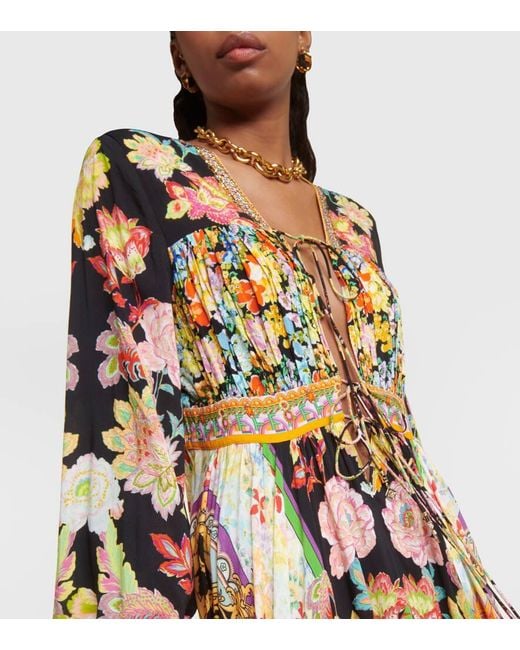 Camilla Metallic Maxikleid aus crêpe mit print