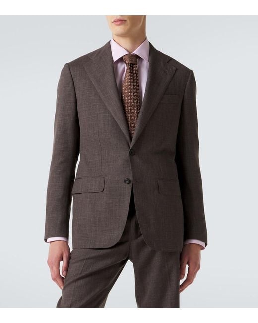 Thom Sweeney Black Wool, Silk, And Linen Suit for men