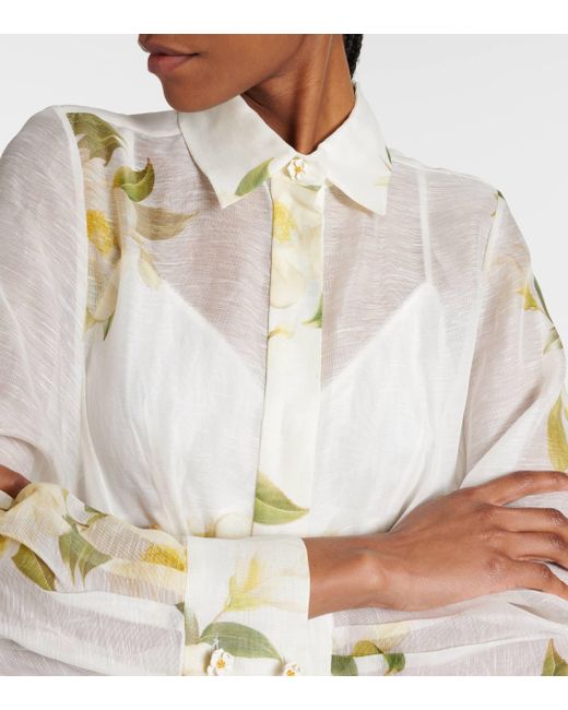 Zimmermann White Harmony Linen And Silk Organza Shirt Dress