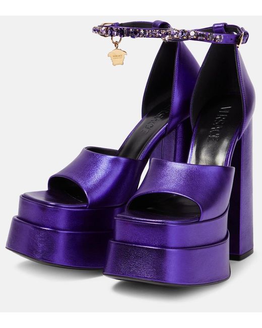 Versace Purple Medusa Aevitas Leather Platform Sandals