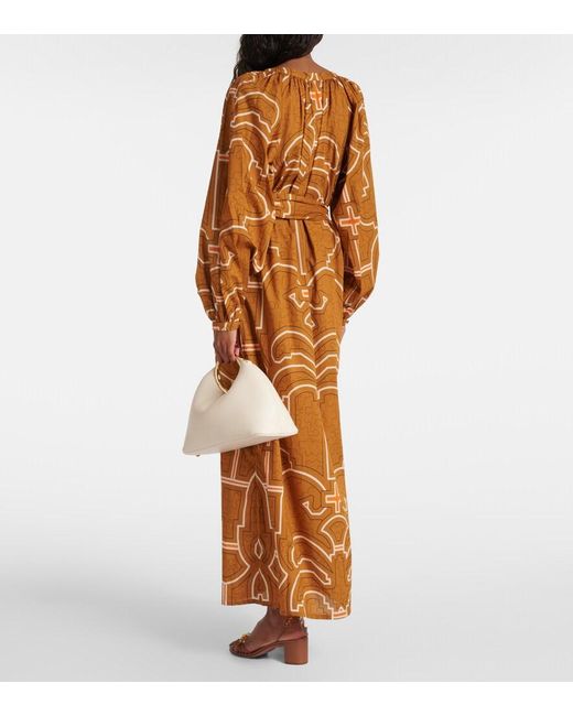Johanna Ortiz Brown Printed Balloon-Sleeve Cotton Maxi Dress