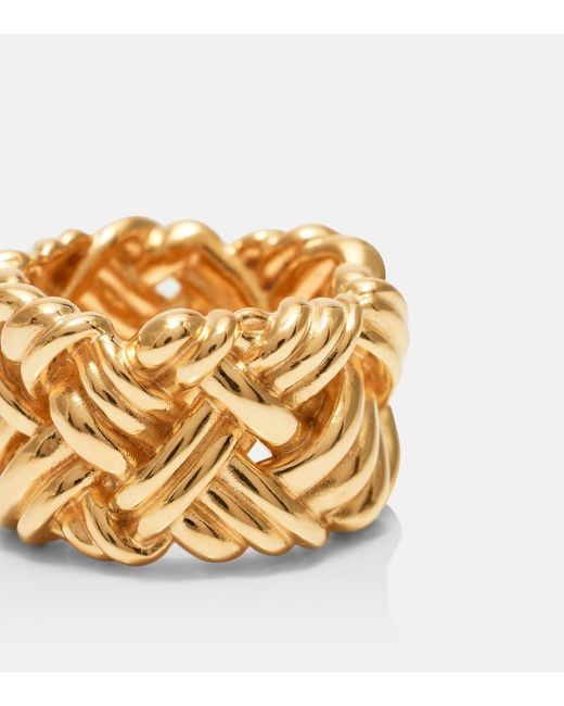 Anillo Intreccio De Plata De Ley Banada En Oro Bottega Veneta de color Metallic
