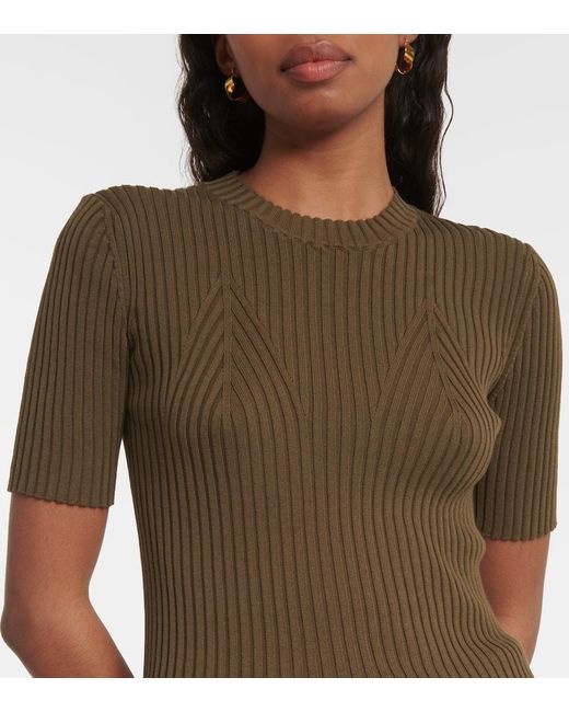 Tod's Green Short-sleeve Ribbed-knit Cotton Top