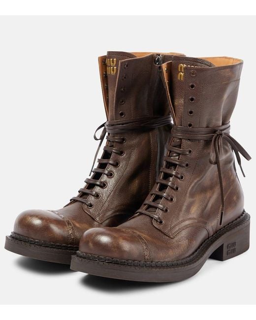Miu Miu Brown Leather Lace-Up Boots