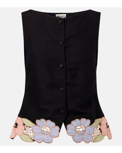 Rixo Black Besticktes Top Lucca Aus Einem Leinengemisch