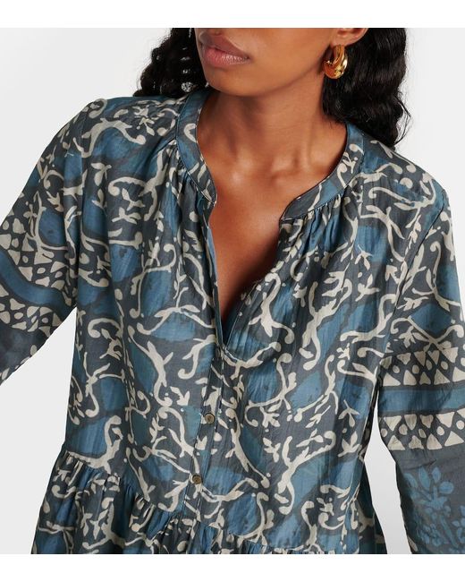 Velvet Blue Talia Printed Cotton And Silk Minidress