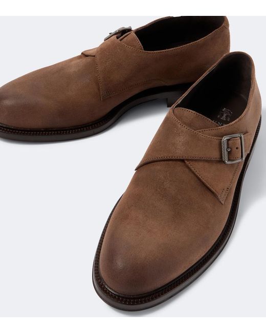 Brunello Cucinelli Brown Monili Suede Monk Strap Shoes for men