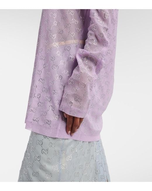 Gucci Purple Gg Crystal Silk Top